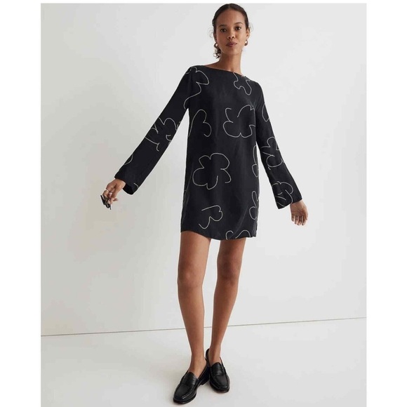 Madewell Dresses & Skirts - Madewell Erika Cupro Shift Dress Black Floral Mini Long Sleeve NWT Size Small